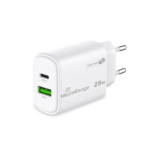 MediaRange 25W GaN Fast Charging Adapter (EU-Plug), 1x USB-C and 1x USB-A, USB-C® Power Delivery and Quick Charge enabled, White) (MRMA112-2)