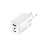 MediaRange 65W GaN Fast Charging Adapter (EU-Plug), 2x USB-C and 1x USB-A, USB-C® Power Delivery and Quick Charge enabled, White (MRMA116-2